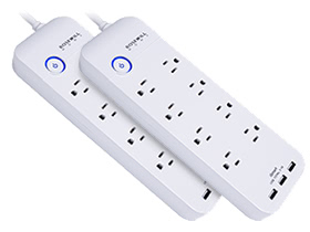 Combo: (2X) Rosewill 8 Outlet Power Strip Surge Protector w/ 3 iSmart USB Ports (5V / 3.1A) 1800 Joules