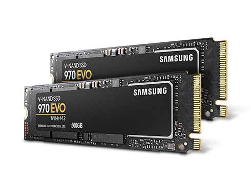 2 x SAMSUNG 970 EVO M.2 2280 500GB PCIe Gen3. X4, NVMe 1.3 V-NAND 3-Bit MLC Internal Solid State Drive