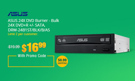 ASUS 24X DVD Burner - Bulk 24X DVD+R +/- SATA, DRW-24B1ST/BLK/B/AS