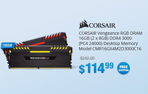 CORSAIR Vengeance RGB DRAM 16GB (2 x 8GB) DDR4 3000 (PC4 24000) Desktop Memory Model CMR16GX4M2D3000C16