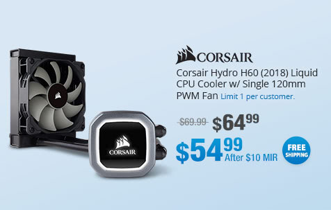 Corsair Hydro H60 (2018) Liquid CPU Cooler w/ Single 120mm PWM Fan