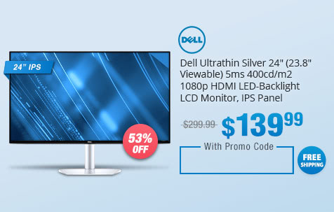 Dell Ultrathin Silver 24" (23.8" Viewable) 5ms 400cd/m2 1080p HDMI LED-Backlight LCD Monitor, IPS Panel