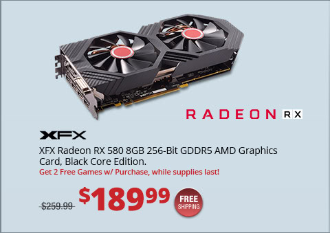 XFX Radeon RX 580 8GB 256-Bit GDDR5 AMD Graphics Card, Black Core Edition