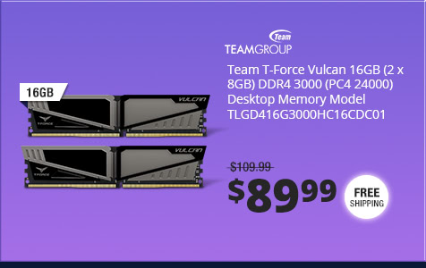 Team T-Force Vulcan 16GB (2 x 8GB) DDR4 3000 (PC4 24000) Desktop Memory Model TLGD416G3000HC16CDC01