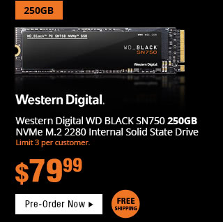 Western Digital WD BLACK SN750 250GB NVMe M.2 2280 Internal Solid State Drive