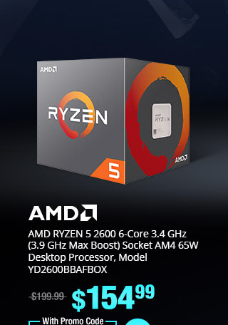 AMD RYZEN 5 2600 6-Core 3.4 GHz (3.9 GHz Max Boost) Socket AM4 65W Desktop Processor, Model YD2600BBAFBOX