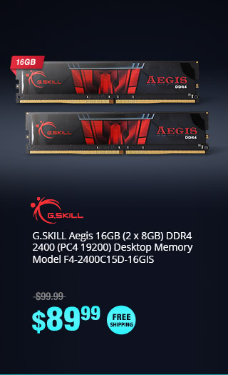 G.SKILL Aegis 16GB (2 x 8GB) DDR4 2400 (PC4 19200) Desktop Memory Model F4-2400C15D-16GIS