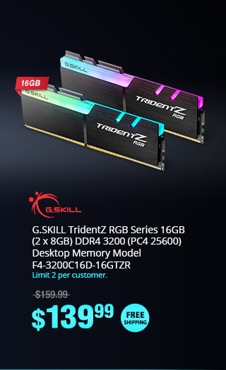 G.SKILL TridentZ RGB Series 16GB (2 x 8GB) DDR4 3200 (PC4 25600) Desktop Memory Model F4-3200C16D-16GTZR
