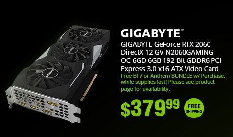 GIGABYTE GeForce RTX 2060 DirectX 12 GV-N2060GAMING OC-6GD 6GB 192-Bit GDDR6 PCI Express 3.0 x16 ATX Video Card