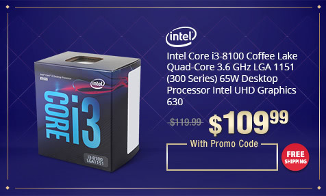 Intel Core i3-8100 Coffee Lake Quad-Core 3.6 GHz LGA 1151 (300 Series) 65W Desktop Processor Intel UHD Graphics 630