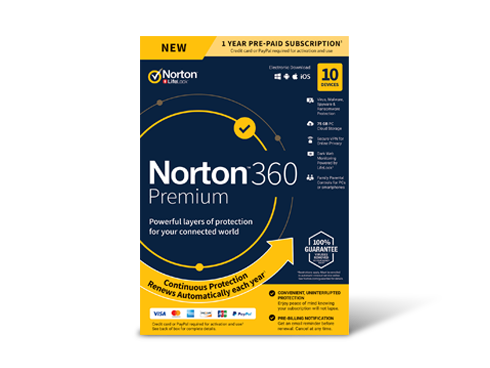 Norton 360 Premium Antivirus Software, 10 Devices, Key Card