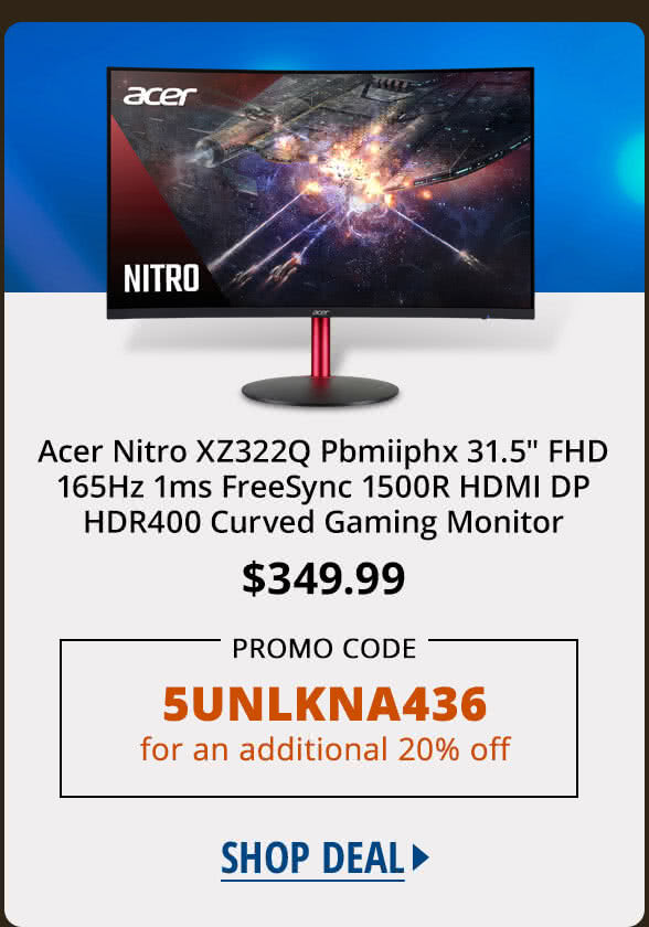 Acer Nitro XZ322Q Pbmiiphx 31.5" FHD 165Hz 1ms FreeSync 1500R HDMI DP HDR400 Curved Gaming Monitor 