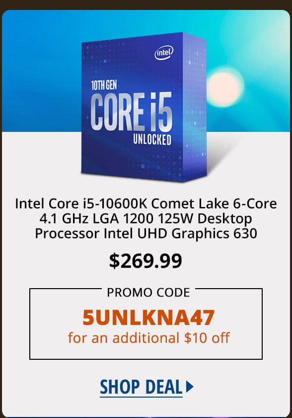 Intel Core i5-10600K Comet Lake 6-Core 4.1 GHz LGA 1200 125W Desktop Processor Intel UHD Graphics 630