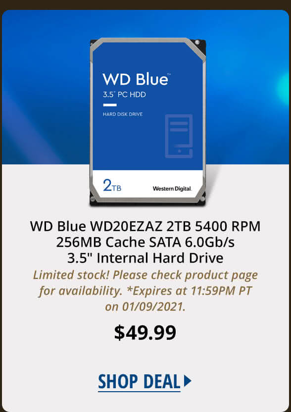 WD Blue WD20EZAZ 2TB 5400 RPM 256MB Cache SATA 6.0Gb/s 3.5" Internal Hard Drive