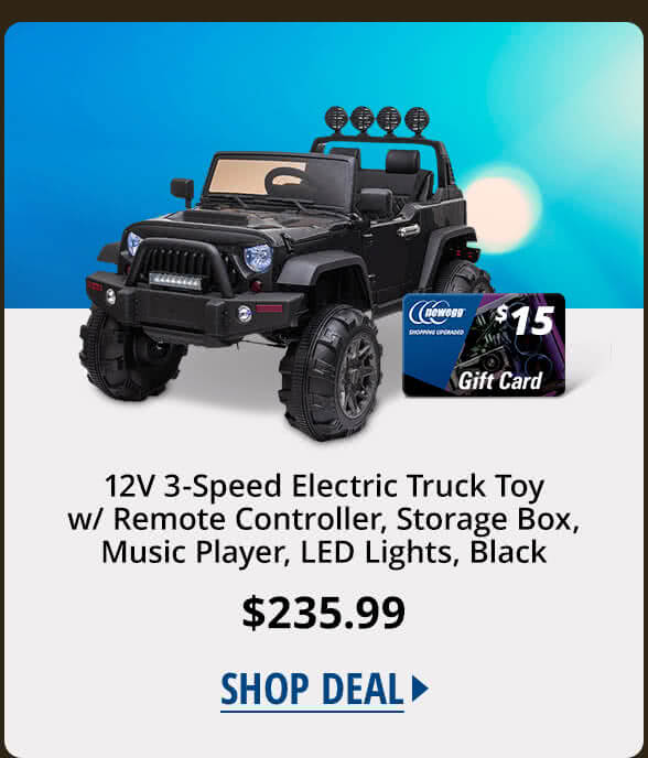 12V 3-Speed Electric Truck Toy w/ Remote Controller, Storage Box, Music Player, LED Lights, Black