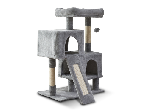 34.4" Cat Tree Apartment w/ Sisal Grab Bar, Grab Board, Plush and Double Room