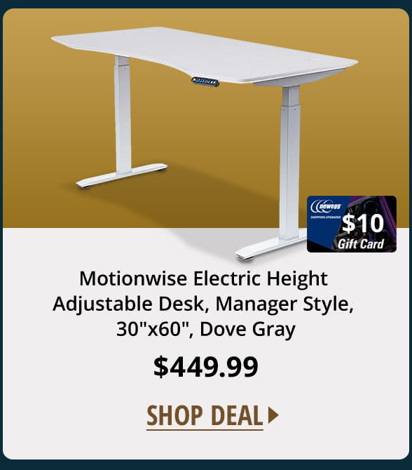 Motionwise Electric Height Adjustable Desk, Manager Style, 30"x60", Dove Gray