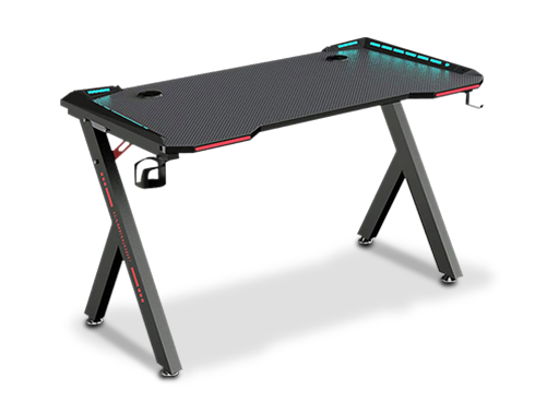 55" Gaming Table w/ LED RGB Lights, Headphone Hook and Cup Holder, Black