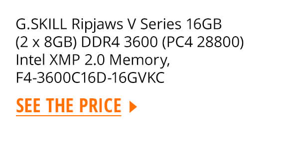 G.SKILL Ripjaws V Series 16GB (2 x 8GB) DDR4 3600 (PC4 28800) Intel XMP 2.0 Memory, F4-3600C16D-16GVKC