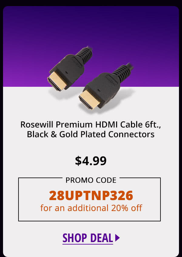 Rosewill Premium HDMI Cable 6ft., Black & Gold Plated Connectors