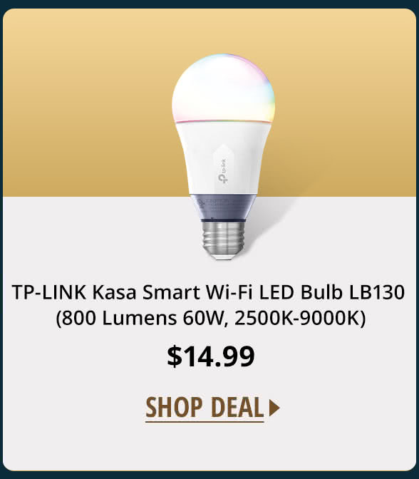 TP-LINK Kasa Smart Wi-Fi LED Bulb LB130 (800 Lumens 60W, 2500K-9000K)