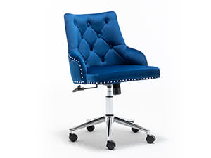 Furniture Home High Back Office Chair with pull ring, Modern Design Velvet Desk Task Chair with Arms in Study Bedroom (Blue)