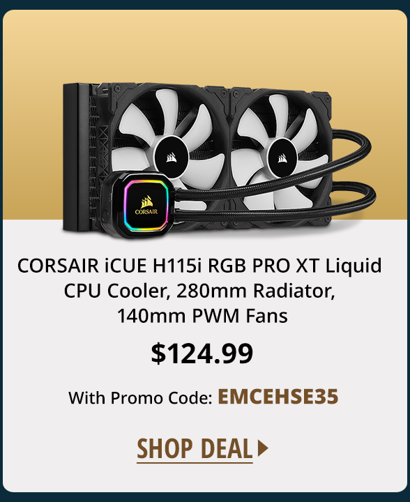 CORSAIR iCUE H115i RGB PRO XT Liquid CPU Cooler, 280mm Radiator, 140mm PWM Fans