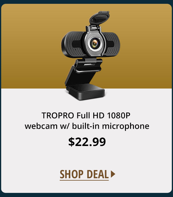 TROPRO Full HD 1080P webcam w/ built-in microphone