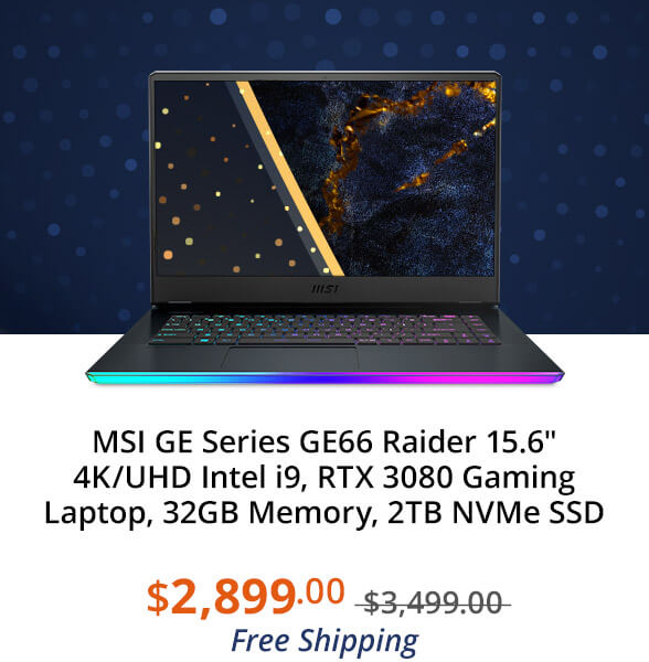 MSI GE Series GE66 Raider 15.6" 4K/UHD Intel i9, RTX 3080 Gaming Laptop, 32GB Memory, 2TB NVMe SSD