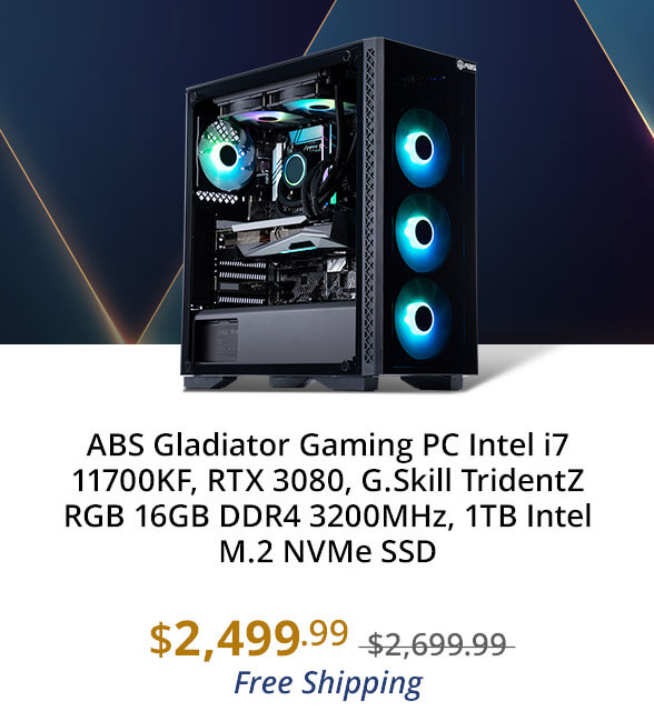 ABS Gladiator Gaming PC Intel i7 11700KF, RTX 3080, G.Skill TridentZ RGB 16GB DDR4 3200MHz, 1TB Intel M.2 NVMe SSD