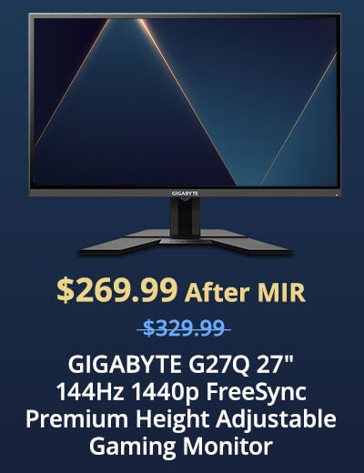 GIGABYTE G27Q 27" 144Hz 1440p FreeSync Premium Height Adjustable Gaming Monitor