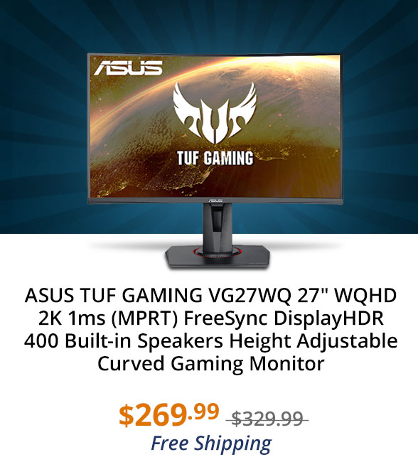 ASUS TUF GAMING VG27WQ 27" WQHD 2K 1ms (MPRT) FreeSync DisplayHDR 400 Built-in Speakers Height Adjustable Curved Gaming Monitor