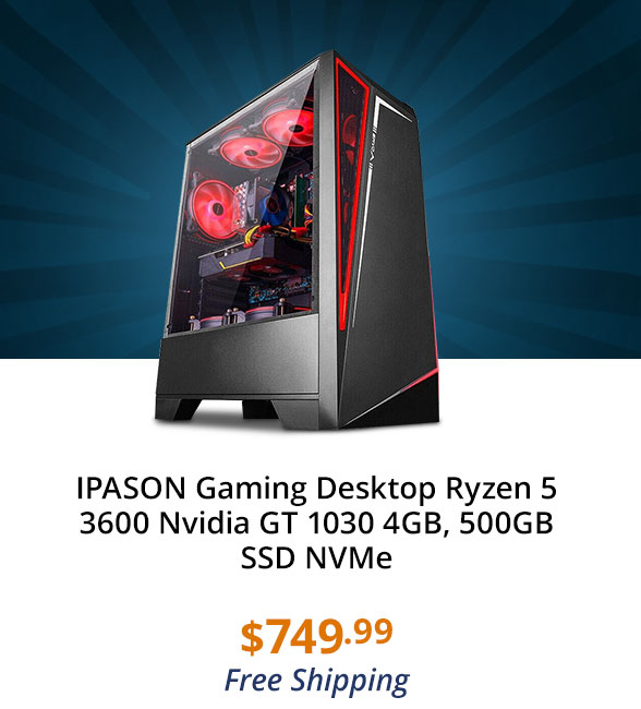 IPASON Gaming Desktop Ryzen 5 3600 Nvidia GT 1030 4GB, 500GB SSD NVMe