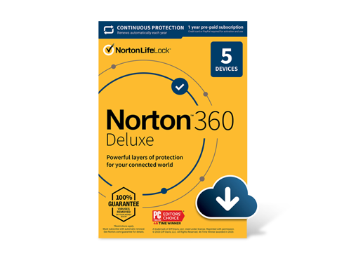 Norton 360 Deluxe (2022 Ready) Antivirus software for 5 Devices with Auto Renewal - Includes VPN, PC Cloud Backup & Dark Web Monitoring [Download]