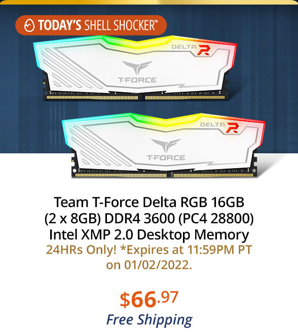 Team T-Force Delta RGB 16GB (2 x 8GB) DDR4 3600 (PC4 28800) Intel XMP 2.0 Desktop Memory