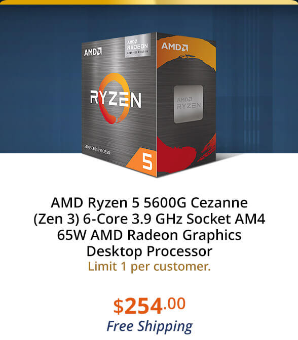 AMD Ryzen 5 5600G Cezanne (Zen 3) 6-Core 3.9 GHz Socket AM4 65W AMD Radeon Graphics Desktop Processor