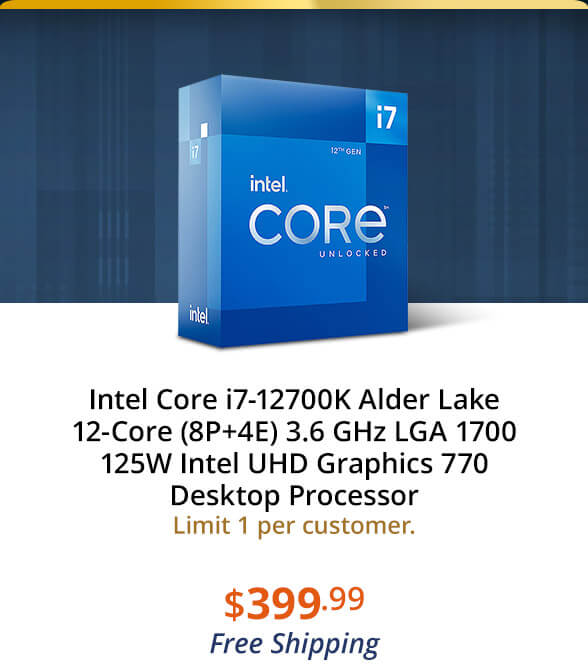 Intel Core i7-12700K Alder Lake 12-Core (8P+4E) 3.6 GHz LGA 1700 125W Intel UHD Graphics 770 Desktop Processor