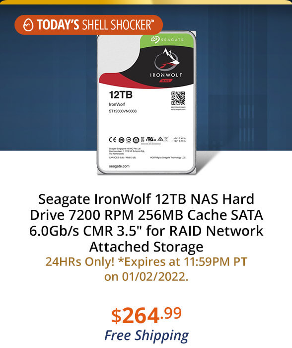 Seagate IronWolf 12TB NAS Hard Drive 7200 RPM 256MB Cache SATA 6.0Gb/s CMR 3.5" for RAID Network Attached Storage