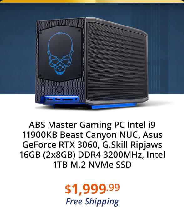 ABS Master Gaming PC Intel i9 11900KB Beast Canyon NUC, Asus GeForce RTX 3060, G.Skill Ripjaws 16GB (2x8GB) DDR4 3200MHz, Intel 1TB M.2 NVMe SSD