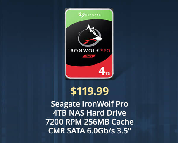 Seagate IronWolf Pro 4TB NAS Hard Drive 7200 RPM 256MB Cache CMR SATA 6.0Gb/s 3.5"