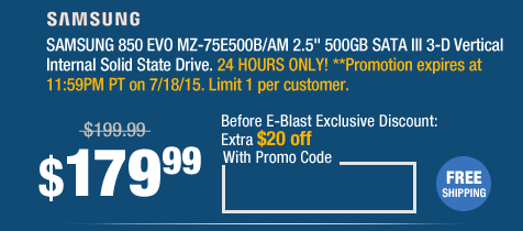 SAMSUNG 850 EVO MZ-75E500B/AM 2.5" 500GB SATA III 3-D Vertical Internal Solid State Drive