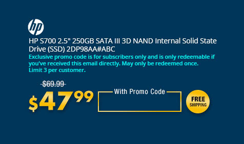 HP S700 2.5" 250GB SATA III 3D NAND Internal Solid State Drive (SSD) 2DP98AA#ABC