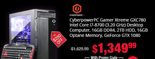 CyberpowerPC Gamer Xtreme GXC780 Intel Core i7-700 (3.20 GHz) Desktop Computer , 16GB DDR4, 2TB HDD, 16GB Optane Memory, GeForce GTX 1080