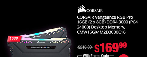 CORSAIR Vengeance RGB Pro 16GB (2 x 8GB) DDR4 3000 (PC4 24000) Desktop Memory, CMW16GX4M2D3000C16