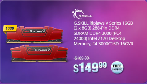 G.SKILL Ripjaws V Series 16GB (2 x 8GB) 288-Pin DDR4 SDRAM DDR4 3000 (PC4 24000) Intel Z170 Desktop Memory, F4-3000C15D-16GVR