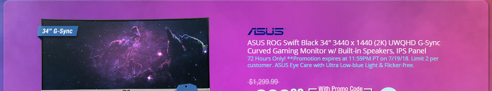 ASUS ROG Swift Black 34" 3440 x 1440 (2K) UWQHD G-Sync Curved Gaming Monitor w/ Built-in Speakers, IPS Panel