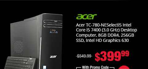 Acer TC-780-NESelecti5 Intel Core i5 7400 (3.0 GHz) Desktop Computer, 8GB DDR4, 256GB SSD, Intel HD Graphics 630
