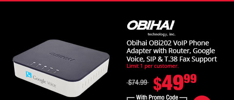 Obihai OBi202 VoIP Phone Adapter with Router, Google Voice, SIP & T.38 Fax Support