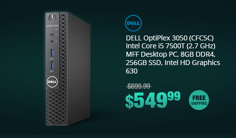 DELL OptiPlex 3050 (CFC5C) Intel Core i5 7500T (2.7 GHz) MFF Desktop PC, 8GB DDR4, 256GB SSD, Intel HD Graphics 632