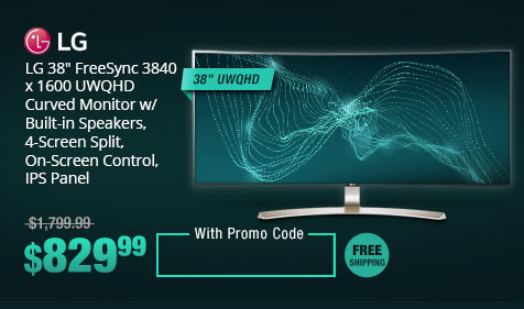 LG 38" FreeSync 3840 x 1600 UWQHD Curved Monitor w/ Built-in Speakers, 4-Screen Split, On-Screen Control, IPS Panel